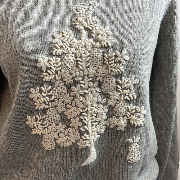 Appleseed long sleeve mock neck sweater gray with cream embroidery pear tree S - Picture 2 of 9